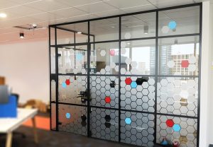 Frosted office glass partitions Oxford Street
