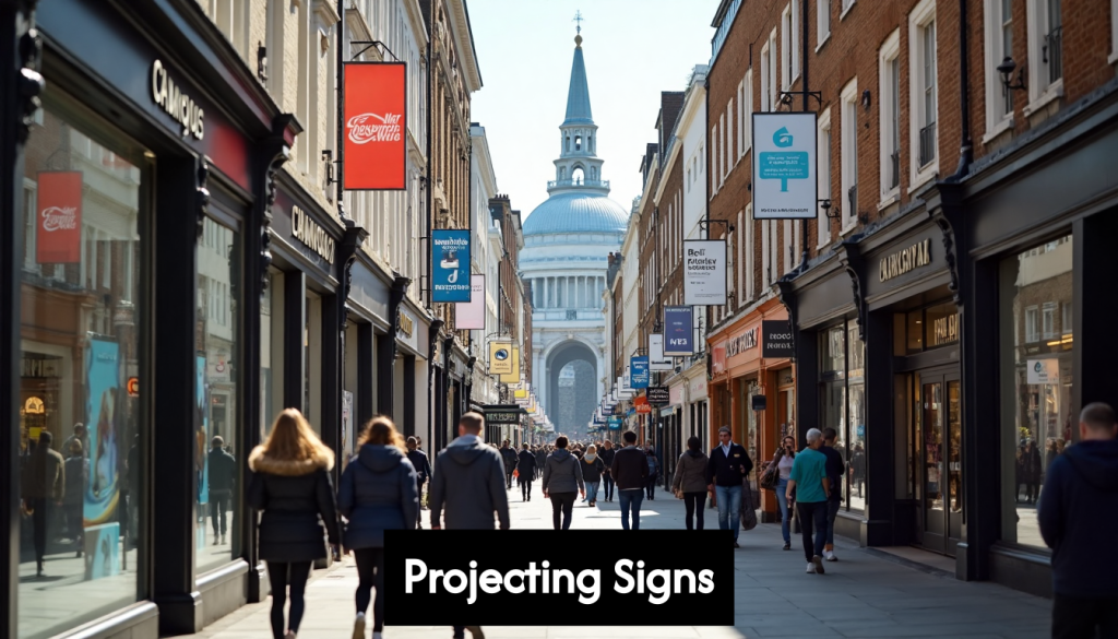 Projecting signs on London shopfronts