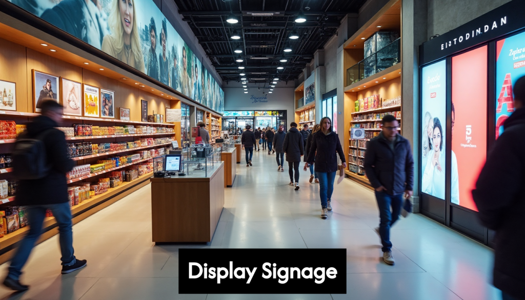 Modern London retail store with POP signage and shoppers