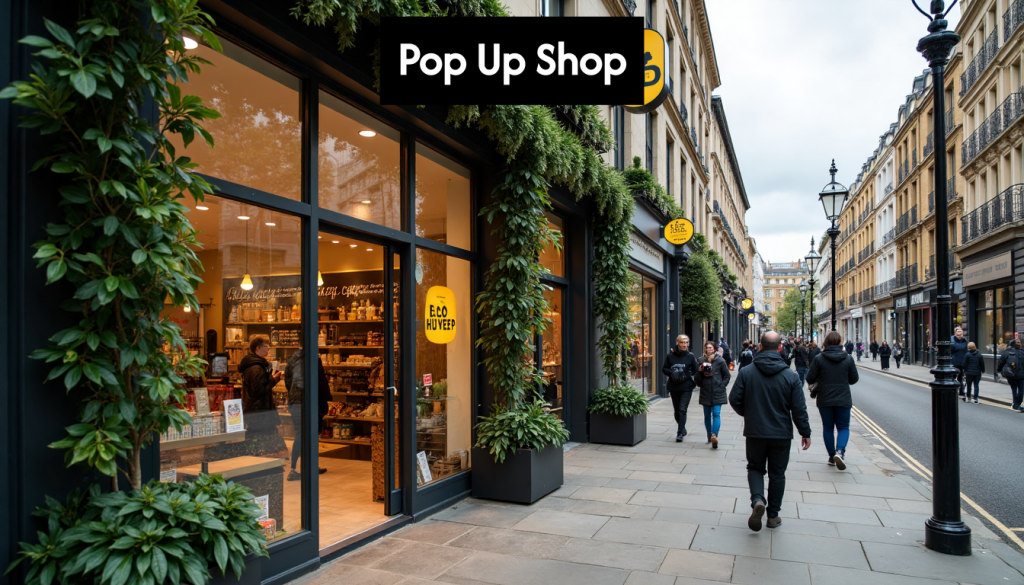 London pop up shop with bold sustainable signage