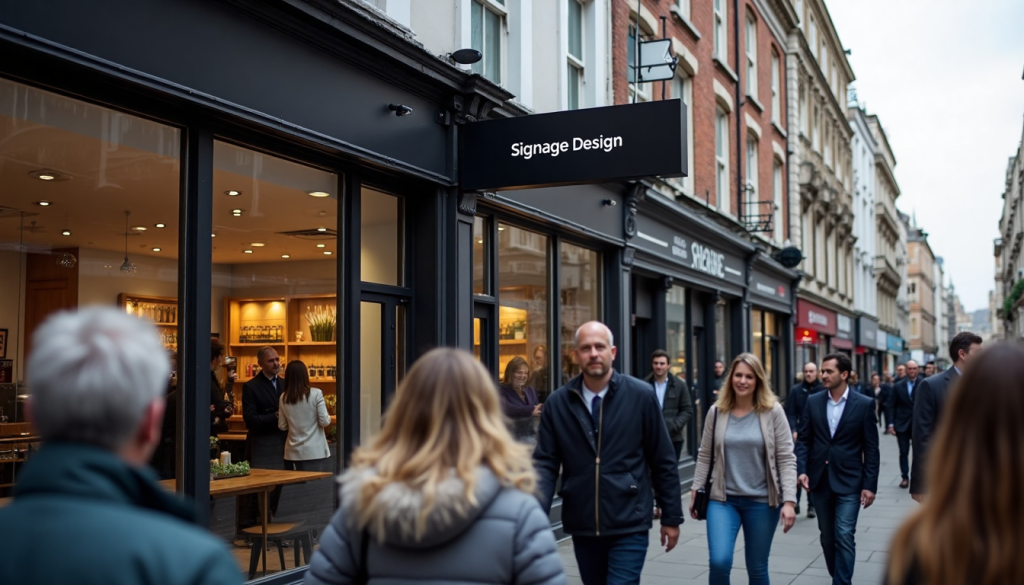 London High Street with people and modern shop signage