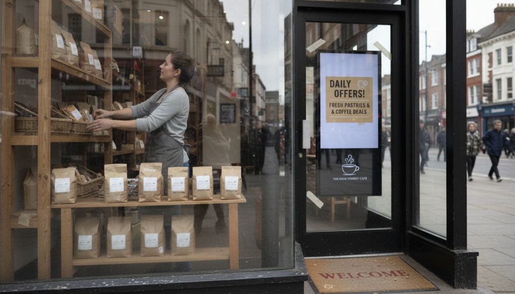 Street view of retail shop with digital signage