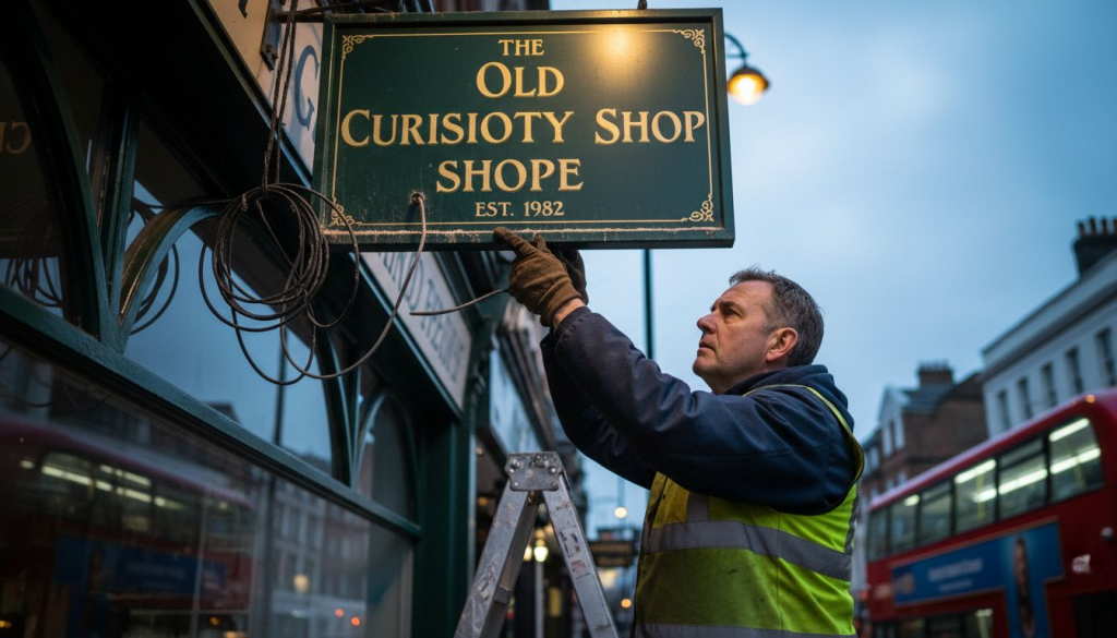 Technician servicing illuminated shop sign