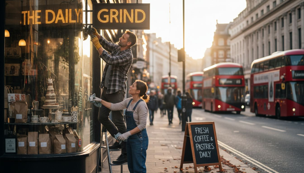 Shop owners install LED sign on UK high street