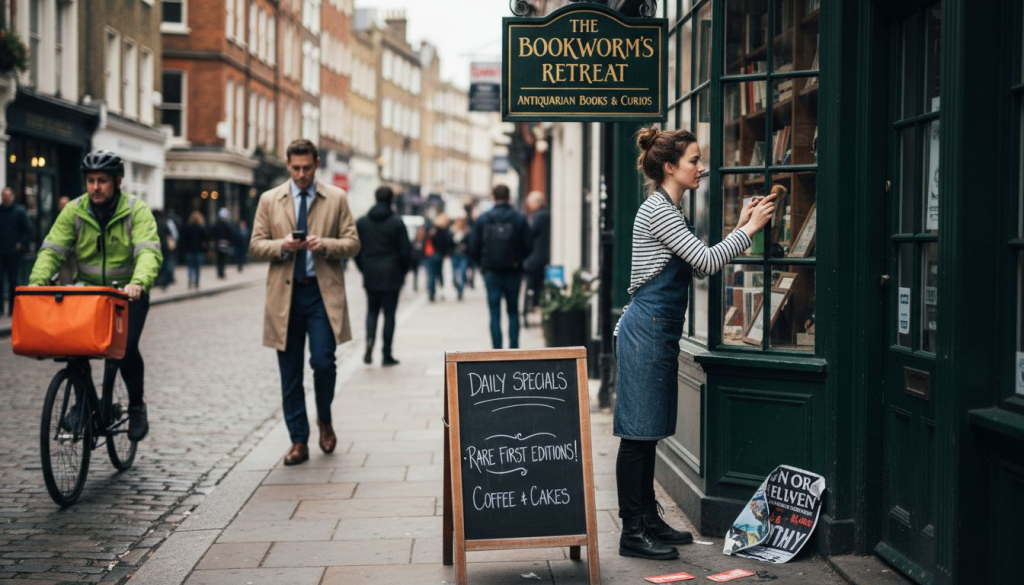London retail shop with prominent signage