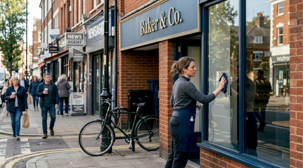 Shop owner maintaining compliant storefront