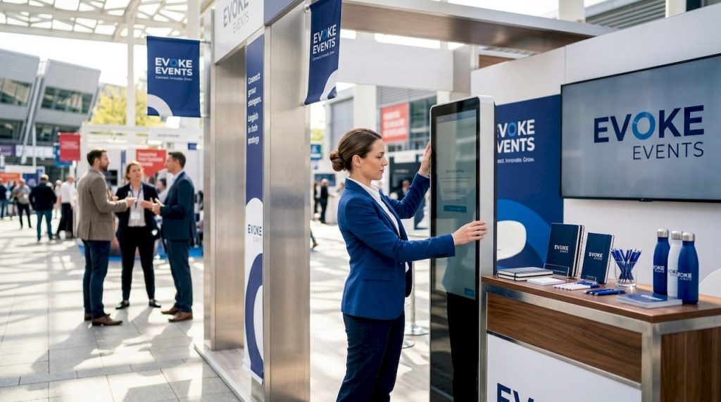 Event marketer at branded trade show booth