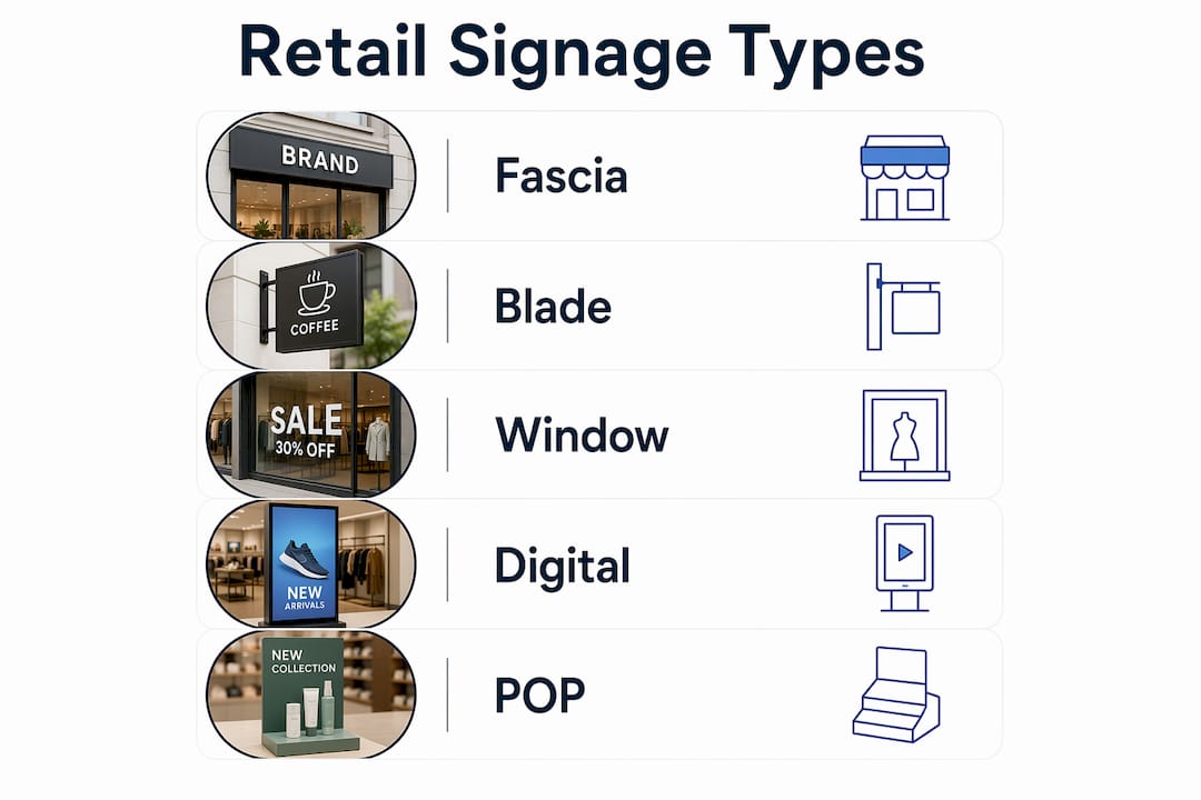 Infographic showing key retail signage types