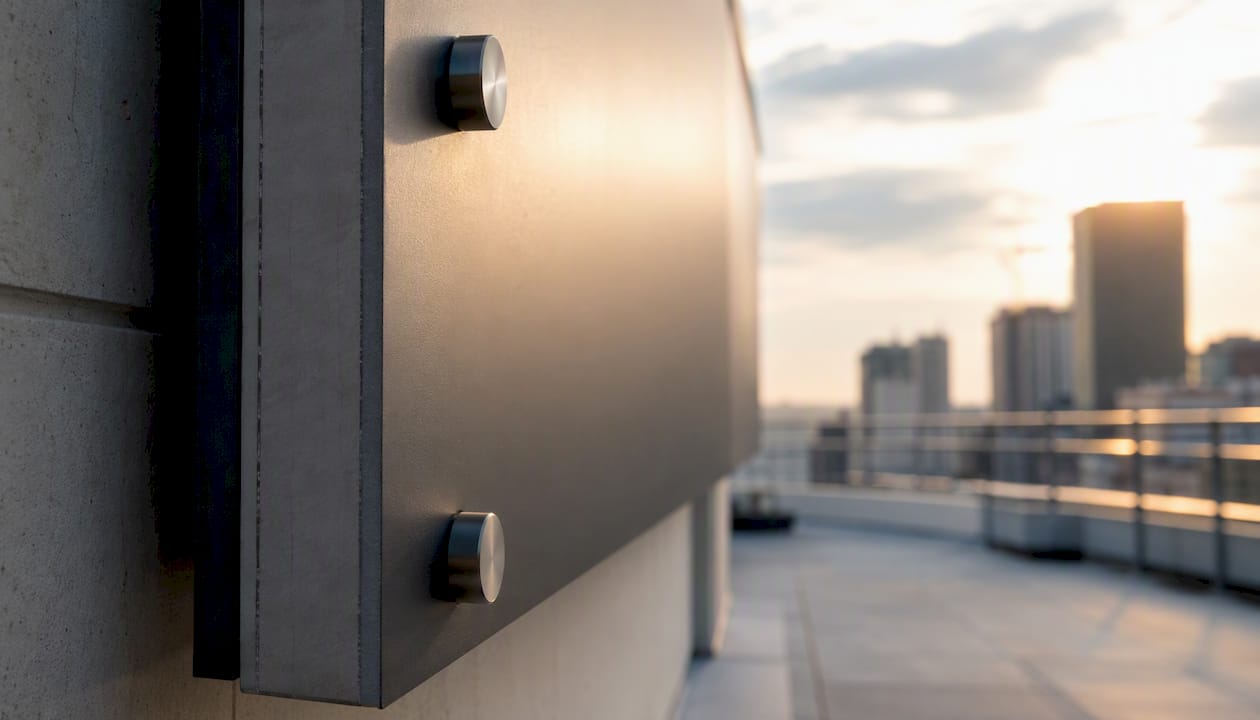 Close-up of aluminium composite panel edge
