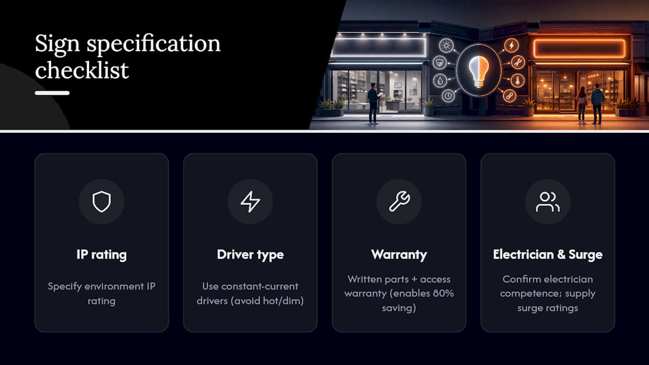 Illuminated sign specification checklist