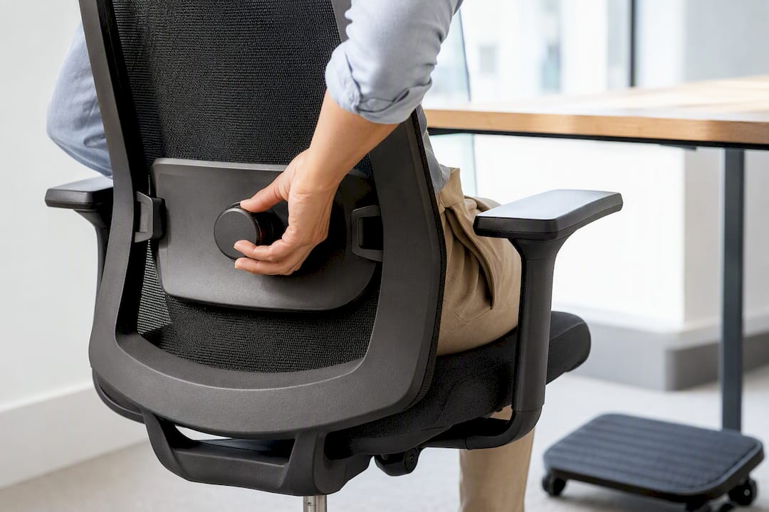 Hand adjusting ergonomic chair lumbar support