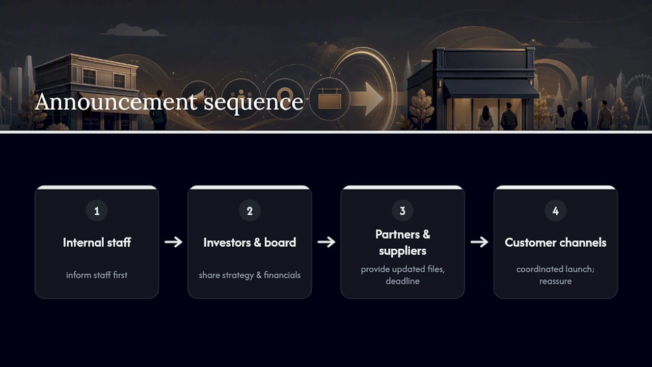 Stakeholder announcement sequence for a rebrand