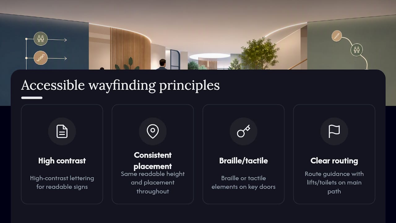 Accessible office wayfinding principles diagram